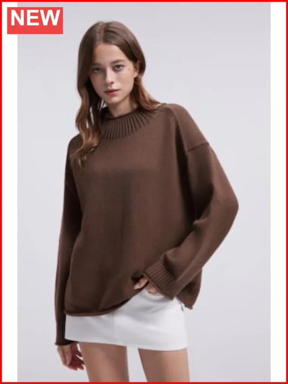 Cashmere Blend Oversized Mock Neck Pullover Sweater Ribbed Knit
